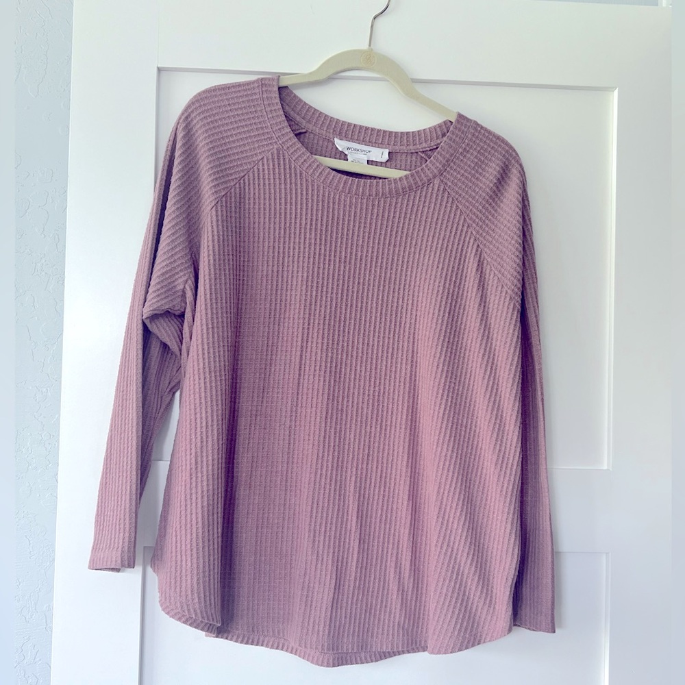 Workshop Republic Clothing waffle knit long sleeve, mauve colored top, 1x